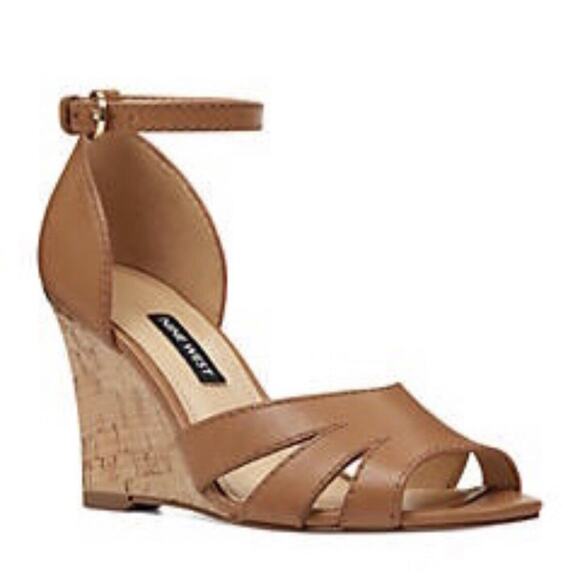 Nine West NWOB Lilly Leather Cork Wedge Comfort Sandals Brown Size 9.5 - Picture 2 of 9